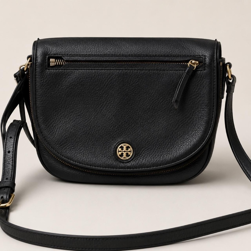 Tory Burch black leather crossbody bag with gold hardware